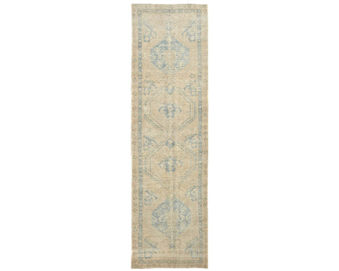 10 Ft Vintage Persian Style Brown Hand Knotted Distressed Low Pile Runner Rug